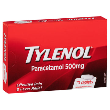 Tylenol Paracetamol 500mg 10 Caplets Cold Fever Headache Muscular Pain Relief