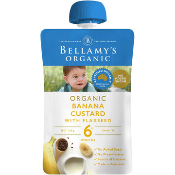 Bellamy's Organic Banana Custard With Flaxseed 120g 6+ Months Baby Smooth Food