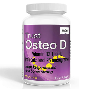 Trust Osteo D Vitamin D3 1000IU 25Mcg 60 Capsules Muscle Joint Bones Supplements