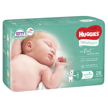 Huggies Newborn Nappies Size 1 Infant Baby Disposable Nappy Pads Pants 28 Pack
